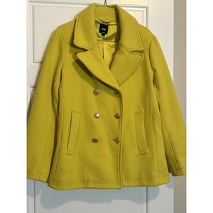 Gap Lemon Yellow Gold Button Pea Coat Jacket Wool Blend Small Excellent